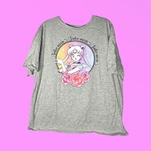 Sailor Moon Grey & Pastel Roses T-Shirt Size XL